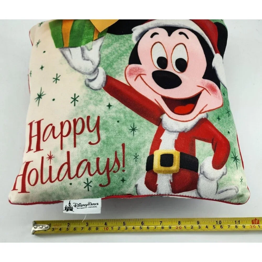 Disney Parks Mickey Mouse Happy Holidays Christmas Square Pillow‎ 11 x 11 Retro